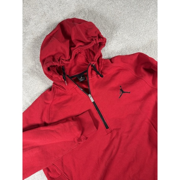 Nike Air Jordan Retro 11 All Night Hoodie 1/2 Zip XL Red Black Jumpman - Picture 1 of 13